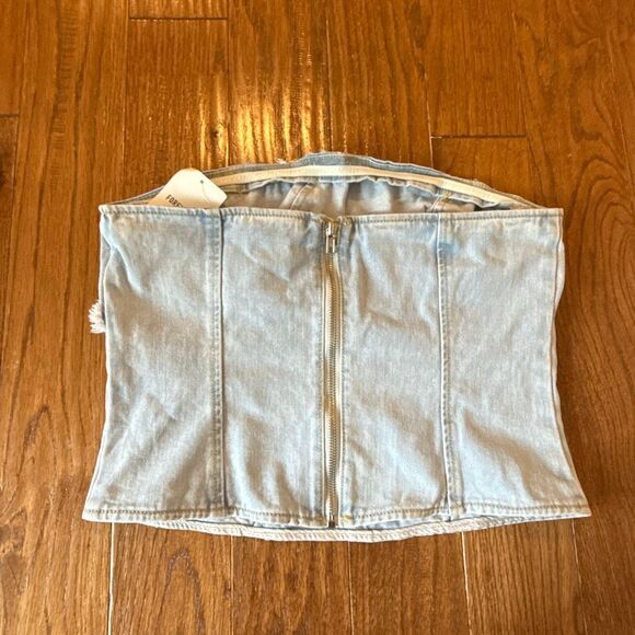 Forever 21 NWT denim frayed western crop top tube top large - Picture 8 of 8